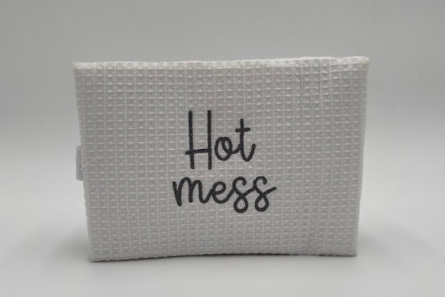 "Hot Mess" Large Cosmetic White with silver stitching