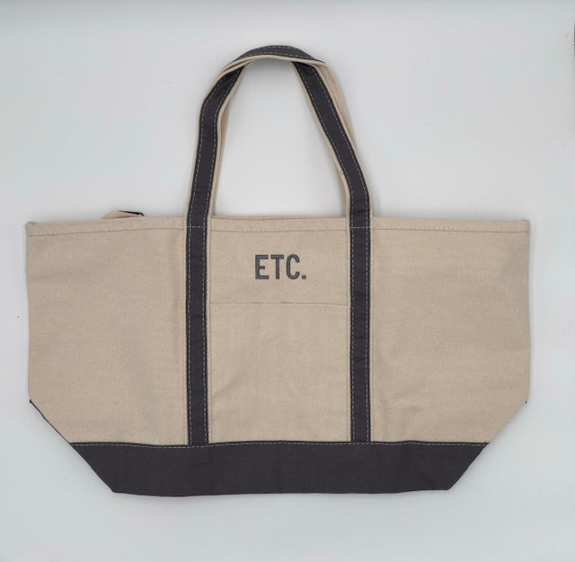 Natural and charcoal gray large-size canvas boat tote embroidered ‘ETC.’