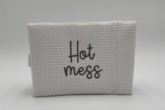 "Hot Mess" Large Cosmetic White with silver stitching