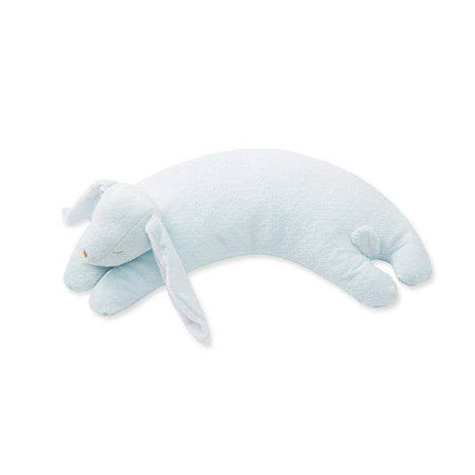 Plush curved neck pillow with light-blue bunny-shaped design. Add custom embroidery to the center of the pillow.