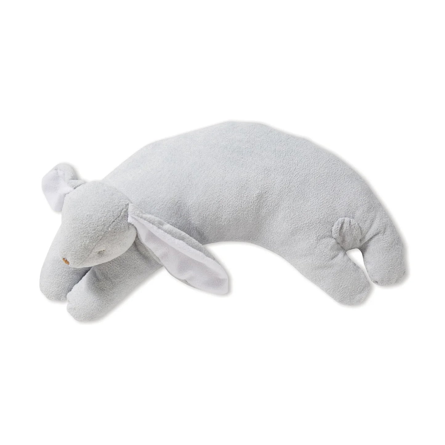 Plush curved neck pillow with gray bunny-shaped design. Add custom embroidery to the center of the pillow.