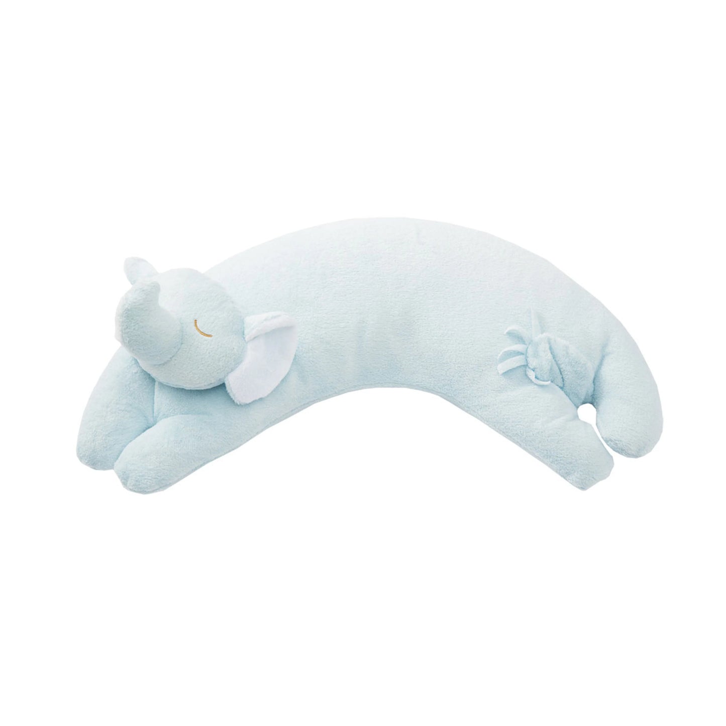 Plush curved neck pillow with light-blue elephant-shaped design. Add custom embroidery to the center of the pillow.