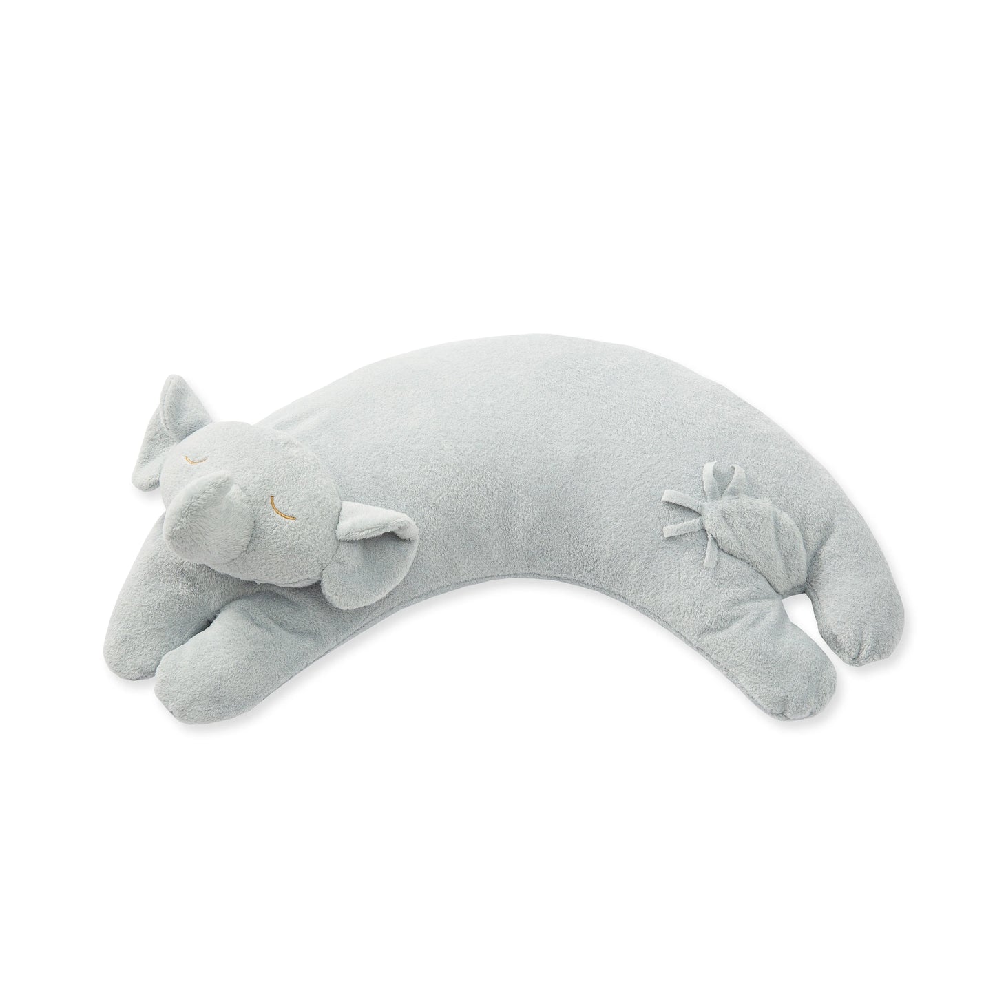 Plush curved neck pillow with gray elephant-shaped design. Add custom embroidery to the center of the pillow.
