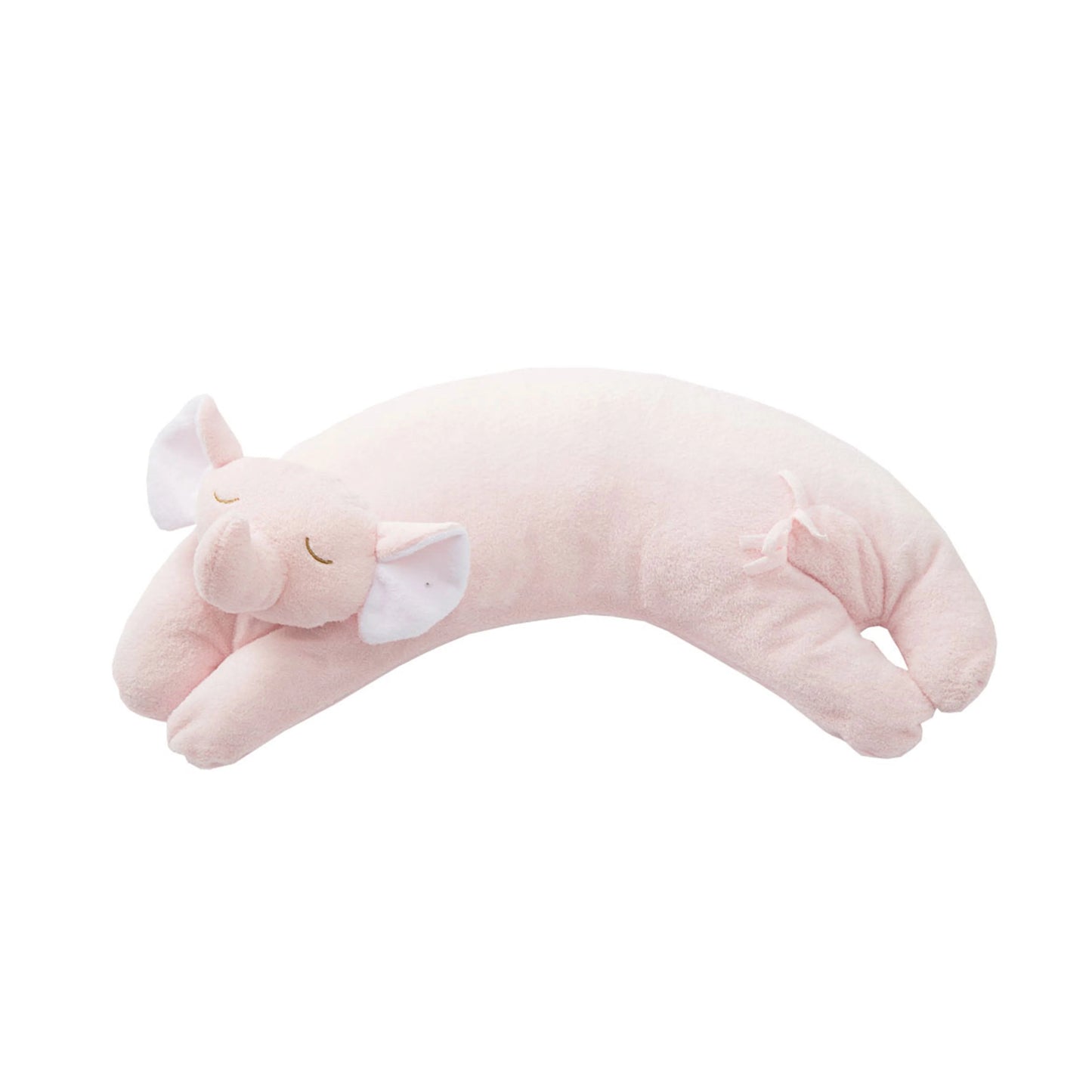 Plush curved neck pillow with pink elephant-shaped design. Add custom embroidery to the center of the pillow.