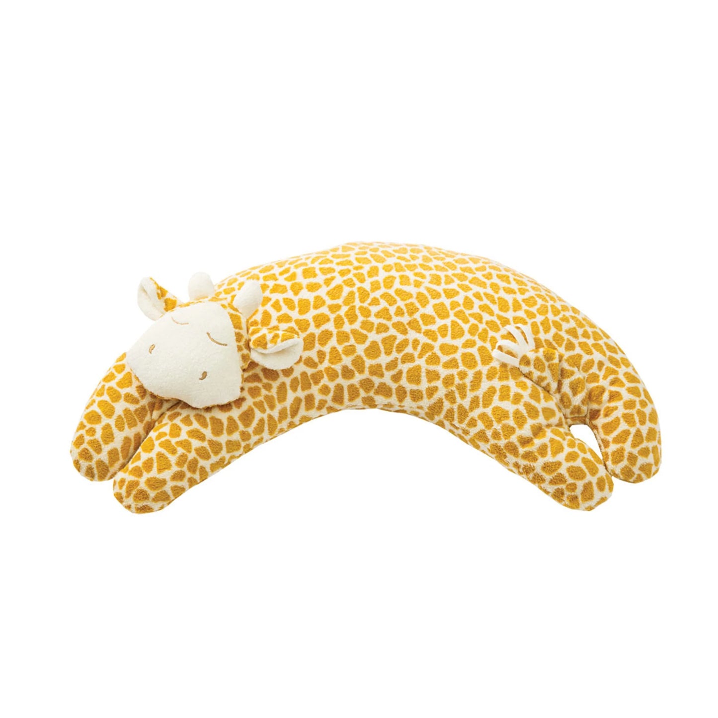 Plush curved neck pillow with giraffe-shaped and patterned design. Add custom embroidery to the center of the pillow.