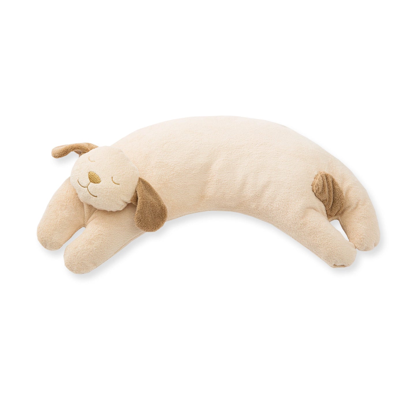 Plush curved neck pillow with puppy-shaped design. Add custom embroidery to the center of the pillow.
