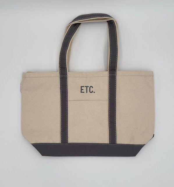 Natural and charcoal gray medium-size canvas boat tote embroidered ‘ETC.’