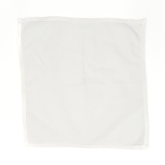 White cotton men’s handkerchief with hemstitch border, 20″ square, pressed flat against a white background.